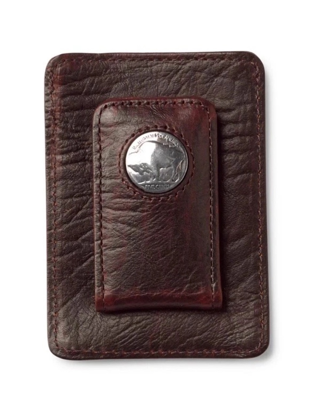 Orvis magnetic Leather Money Clip in Dark Brown with Silver Accent